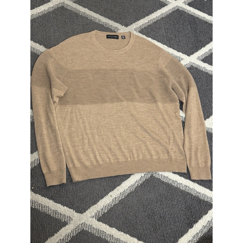 Saks Fifth Avenue Brown Mens XXL Sweater Textured Merino Wool Crewneck Pullover